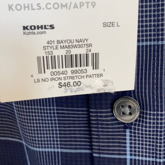 Apt 9 premier flex no iron plaid print button down shirt size L - Picture 17 of 17
